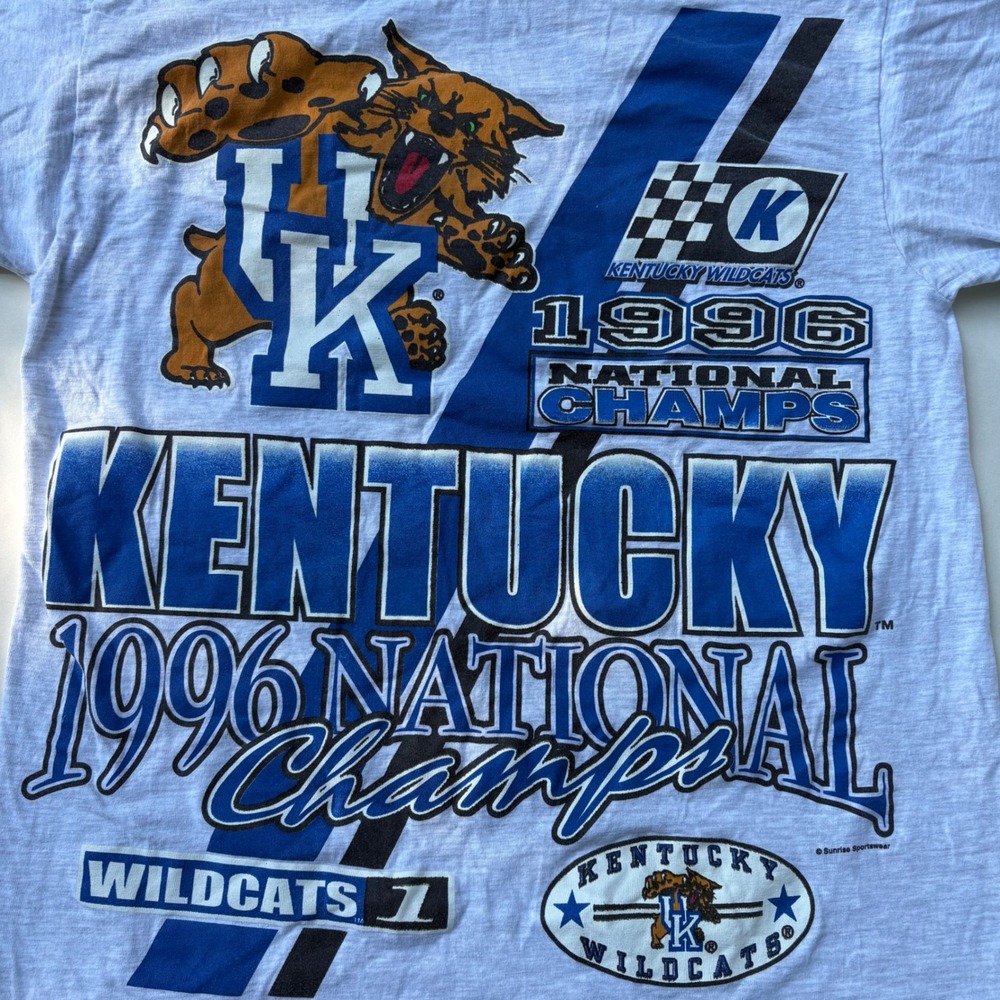 Vintage 1996 Kentucky Wildcats National Champs T Shirt Heather Gray Large NCAA - Picture 4 of 7